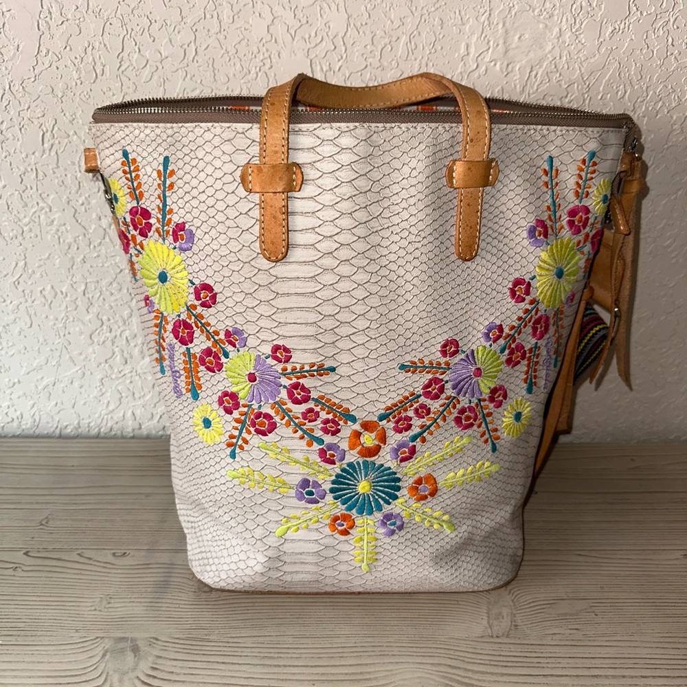Consuela Embroidered Floral Tote Bag - Multicolor